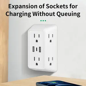 Wall charger, extender with 6 sockets (including 2 USB and 1 type charging ports), three-sided power plug adapter, multi-plug adapter (with appropriate spacing), suitable for household, travel, office and other occasions as electrical accessories.