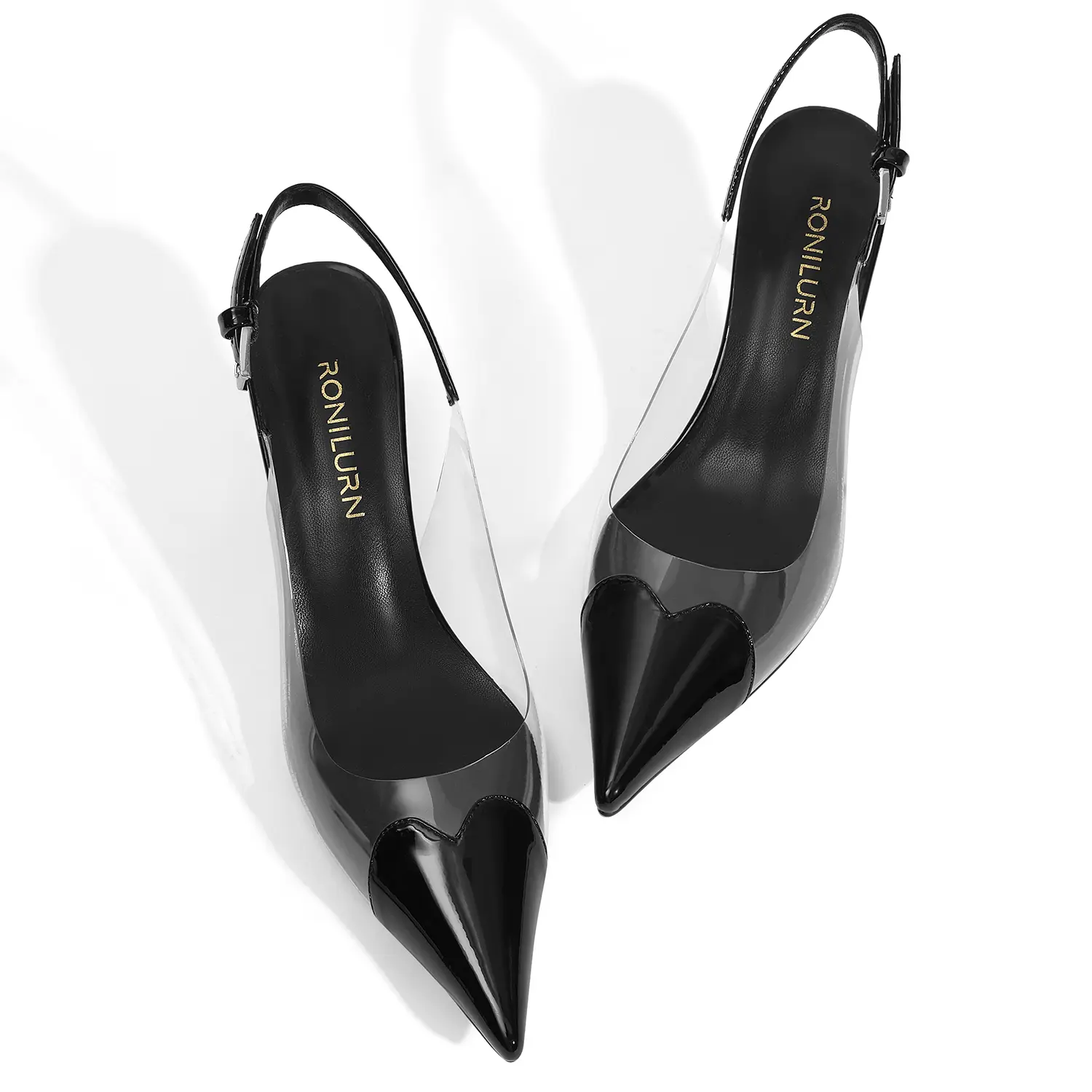 RONILURN Women's Kitten Heels Clear Slingback Closed Pointed Toe Pumps Low Heel Dress Shoes Sling Back Comfortable Transparent PVC