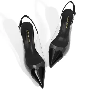 RONILURN Women's Kitten Heels Clear Slingback Closed Pointed Toe Pumps Low Heel Dress Shoes Sling Back Comfortable Transparent PVC