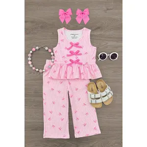 Pink Bow Striped Pant Set