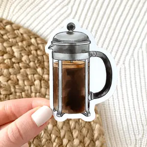 French Press Waterproof Vinyl Sticker, 3x2"
