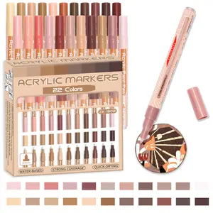 Acrylic Paint Pens, Art Materials 22 Colors Gray Tones/Skin tones Assorted Pro Color Series Markers Set 0.7mm Extra Fine Tip for Rock Painting, Glass, Mugs, Wood, Metal, Canvas, Non Toxic, Waterbased, Quick Drying