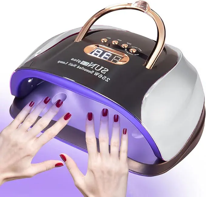 2026 Handle UV Nail Lamp 256W LED Dryer with 4 Timers Smart Sensor 30 Lamp Beads Detachable Magnetic Base Ambient Light Mirror Base Quick-Curing Gel Nail Polish Nail Art Tools Nail Accessories Salon Led Manicure Lamp Drying