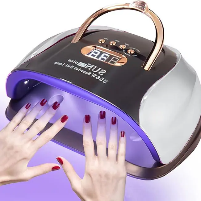 2026 New Handle UV LED Nail Lamp - 256W Nail Drying Tool with 4 Timer Settings, Intelligent Temperature Control, Motion Sensor, 30 Lamp Beads, Removable Magnetic Mirror Base, Plug-in for Gel Polish (Salon & Home Use)