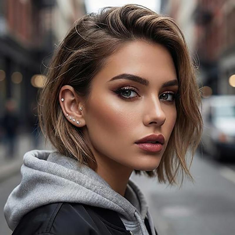 12 Pcs Stainless Steel Magnetic Crystal Fake Ear Stud Earrings Set Colorful 3mm Non Piercing Nose Lip Rings for Women Men Jewelry