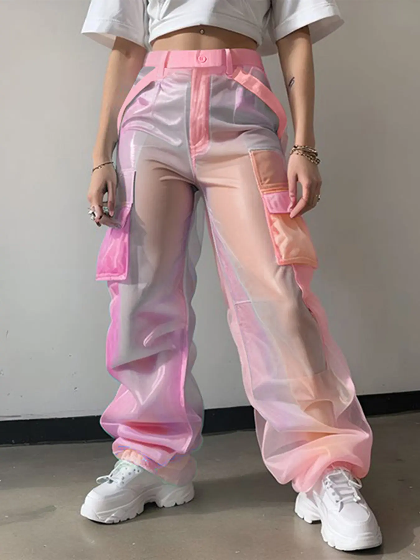 INCERUN Men's Fashion Sexy Print Gradient Rainbow Transparent Polyester Long Pants, Casual Pants, Casual Trousers, Summer Streetwear Party, Stylish and Trendy