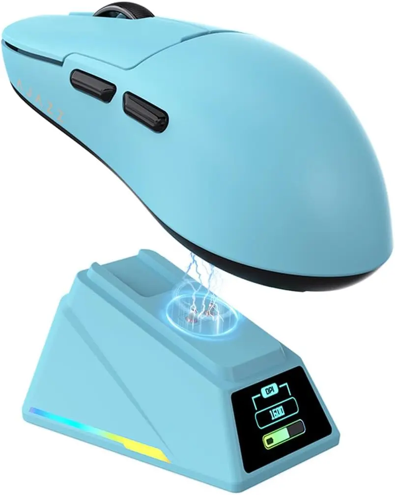 Ajazz AJ159 APEX Wireless Gaming Mouse, PC Accessory, 56g Ultra-Lightweight Ambidextrous Design, PAW3950 Sensor, Tri-Mode Connectivity, 32000 DPI, with TFT Color Screen Charging Dock