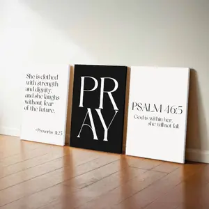 3-Piece Black & White Christian Wall Art Set |   Minimalist Bible Verse Posters |   Modern Scripture Decor for Girls’ Room & Home