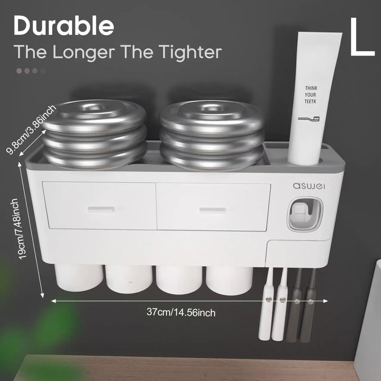 aswei Smart Automatic Toothpaste Dispenser - Hands-Free 2-in-1 Wall Mounted Squeezer & Toothbrush Stand Magnetic Ceramic