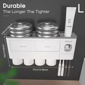 aswei Smart Automatic Toothpaste Dispenser - Hands-Free 2-in-1 Wall Mounted Squeezer & Toothbrush Stand Magnetic Ceramic