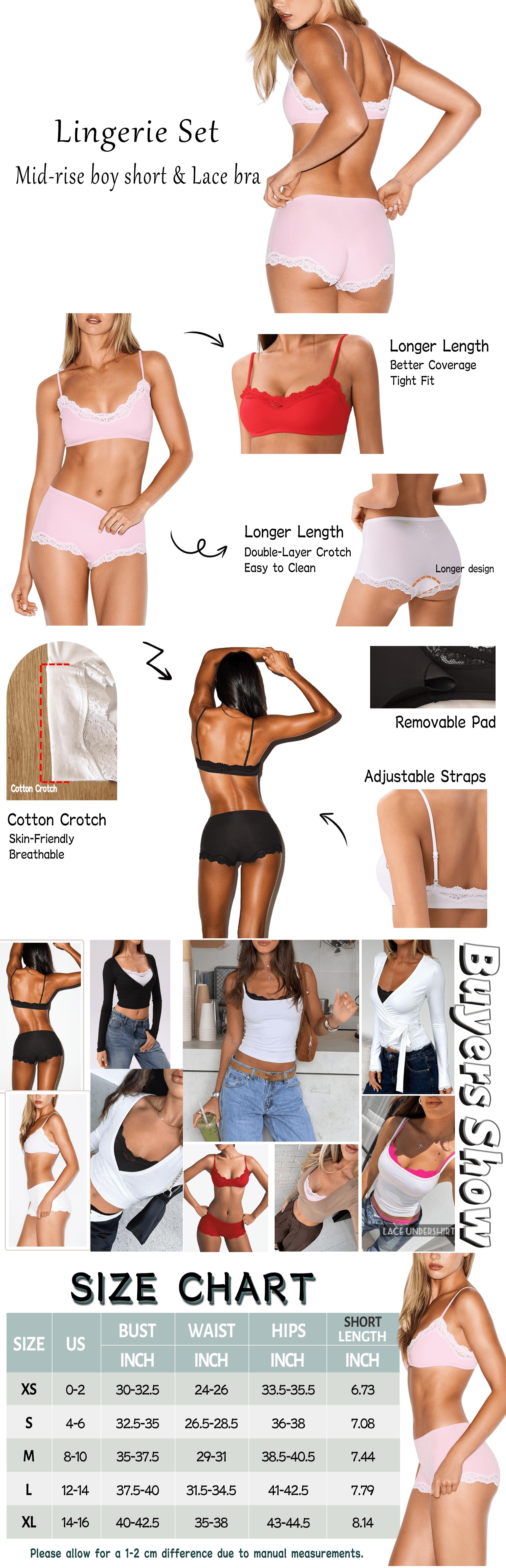 Starrylion Women 2 Piece Lace Lingerie Set Pullover Removable Padded Bralette Sexy Boyshort Panties PJ Set