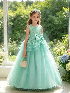 Girls' Floral Long Princess Dress, Fairy Tale Style, Perfect for Weddings, Birthdays, Parties, Shows, Piano Performances, Evening Gowns, Toddler Party Dress, Toddler Wedding Guest Dress