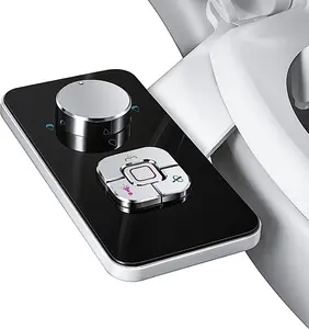 Non-Electric Cold Water Bidet Toilet Seat Attachment with Pressure Controls and Dual Nozzles - Black