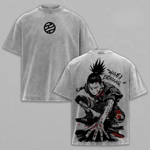 Shikamaru Nara - Naruto Anime Double Printed Vintage Washed Unisex Oversize Anime Manga Washed Heavyweight Cotton T-shirt, gifts For Anime Fan, Anime Lover