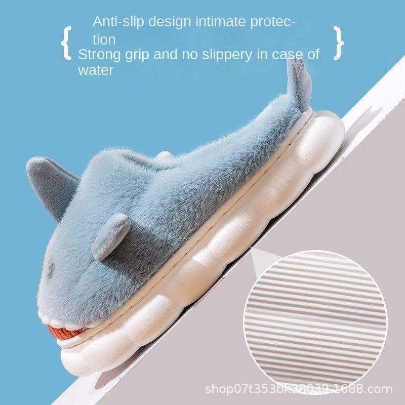 Cotton Slippers for Women Winter  Shark Cartoon Cute Fleece Lined Thick Anti-Slip Quiet Indoor Warm Cotton Shoes