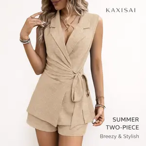 Women's Sleeveless Blazer Vest & Wide Leg Shorts Set Summer Casual Two Piece Outfit Elegant Matching Suit Breathable Fabric Lightweight Comfortable Design
