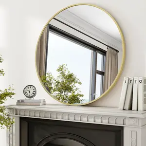Tabletop or Round Wall Mirror – Black/Gold, 2 Sizes (28/36 Inch), Matte Metal Frame for Bathroom, Entryway, or Living Room Decor