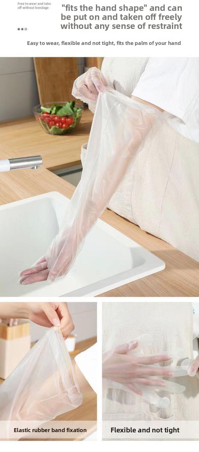 10pairs Disposable Long Sleeve Gloves, 60cm, Thickened, Elastic Cuff, Durable Clear Household Cleaning Gloves
