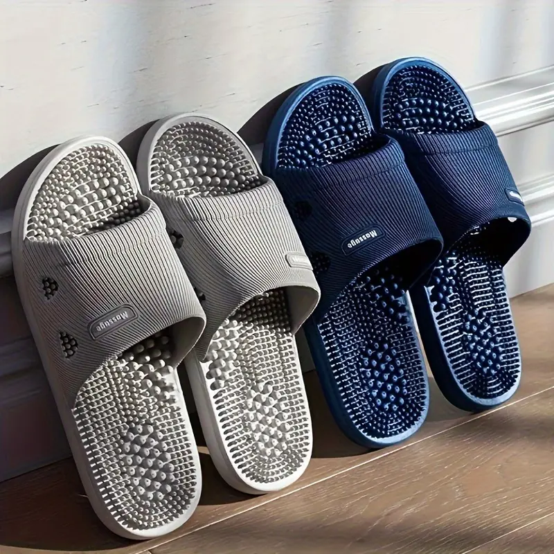 Unisex Solid Color Open-Toe Breathable Massage Grain Footwear, Non-Slip Durable Comfy Slides for Outdoor Activities (Men's & Women's Slippers), Flipflop, Slip On, Pvc, Massage Grains