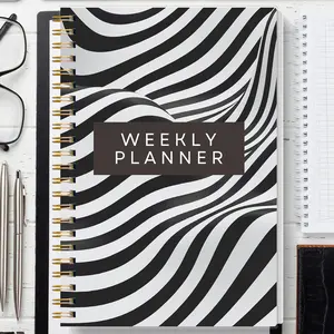 A5 and Wavy Design Weekly Planner, 52 Weeks No Date, 104 Pages, Time Management, Habit Tracker, Metal Coil Binding