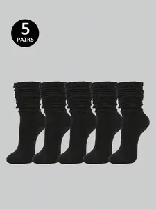 Women's High-Top Socks Set (3 Pairs), Pure Soft Comfortable Casual Style, Edge Design, All Season Wear