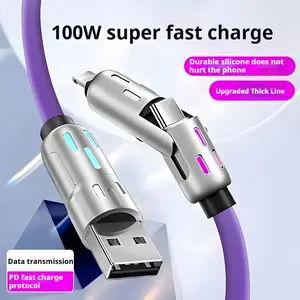 Car Accessories 4-In-1 Multi USB Charging Cable, Supports USB a Type-C Lightning Connector, Max 240w Fast Charge, for iPhone iPad Samsung Laptop, Multifunctional Charging Cable