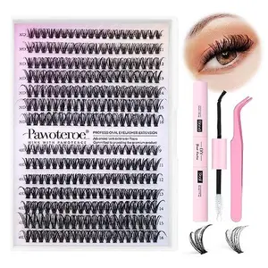 Pawotence Lash Extension Kit DIY 280pcs Lash Clusters Eyelash Extension Kit, with Lash Bond and Seal, Lash Tweezers for Self Use (30D&40D, 0.07D, 9-16mm, Kit)