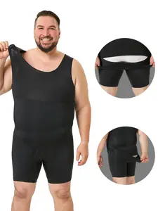 Men's Solid Opening Waist Sleeveless Shapewear Bodysuit, High Stretch Waist Compression Tummy Control Shaper, Men's Shapewear for All Seasons