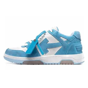 OFF-WHITE Out Of Office Leather Distressed Low-Top Sneakers for Men in Blue Trending Shoes, House White Official Shoes to Get / Maison Mihara