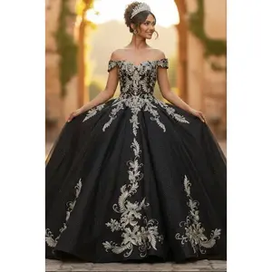 Black And Gold Quinceanera Dresses Off Shoulder Ball Gown