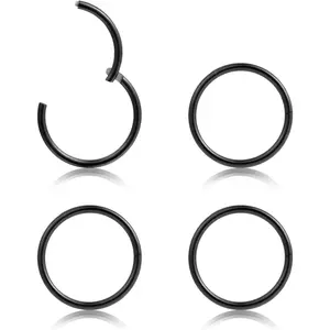 4 count 16G 18G 20G Surgical-Steel-Piercing-Ring-Nose-Rings-Hinged-Hoop-Earrings,6mm 8mm 10mm 12mm Seamless Stainless Steel Clicker Eyebrow Septum Piercing Hoop,Sliver Black  Rose  Rainbow   Set