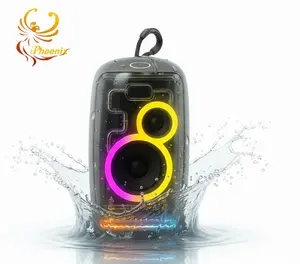 IP360 Futuristic LED Transparent Speaker Powerful Sound Bluetooth FM SD AUX Input Portable Entertainment Hub with TWS Rechargeable Battery Smartphones Audio - Black