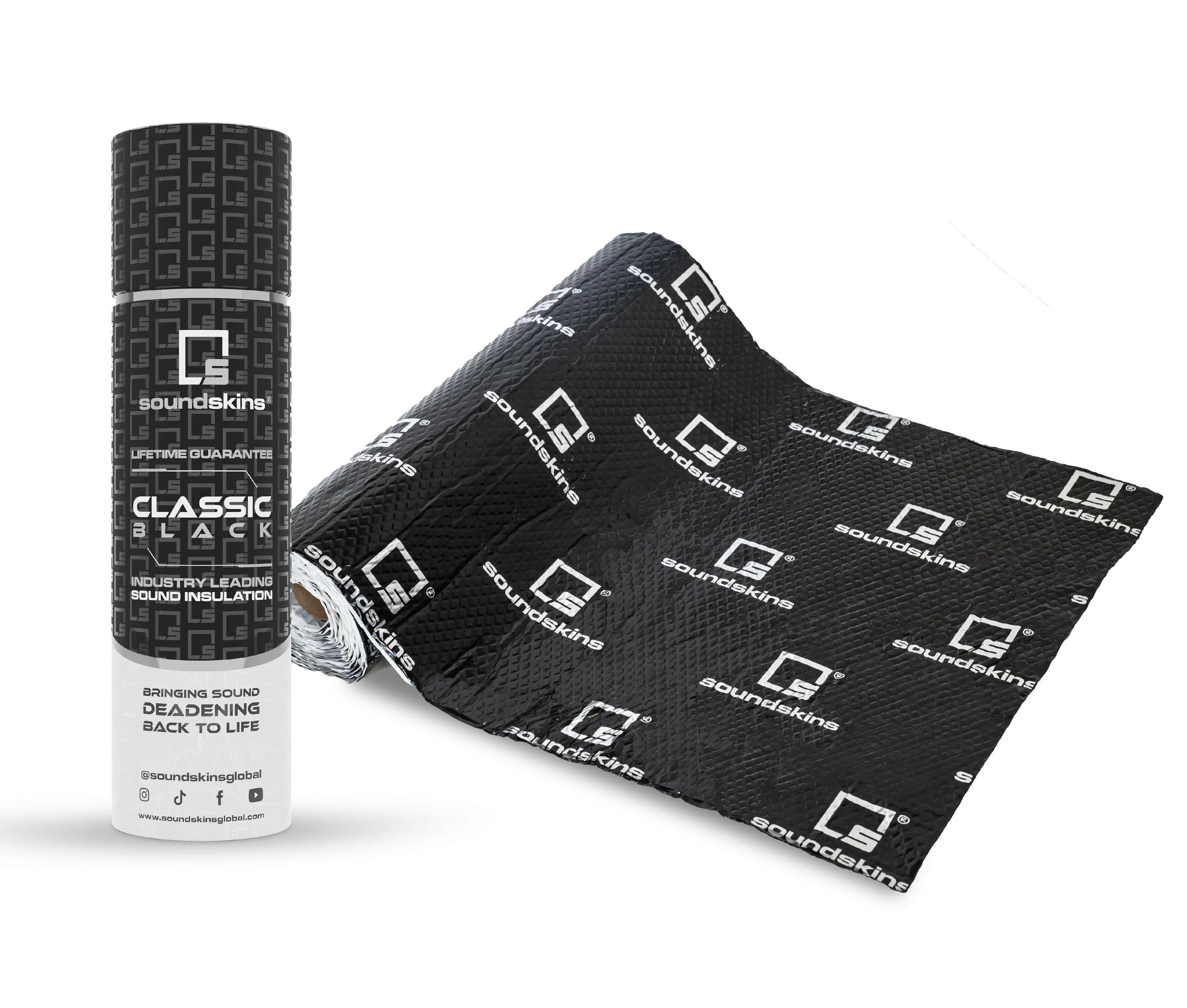 SoundSkins | Classic Black Sound Deadening Kit Double Layer Mat | SSK-CLASSICBLACK | Pure Rubber Butyl & Diamond Embossed Foil, 38.75 sq ft