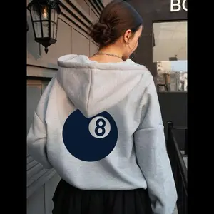 NewWomen's Billiards Print Drop Shoulder Hoodie, Fashion Casual Zipper Hooded Sweatshirt for Daily Holiday Outdoor Wear, Women Clothing for Fall & Winter