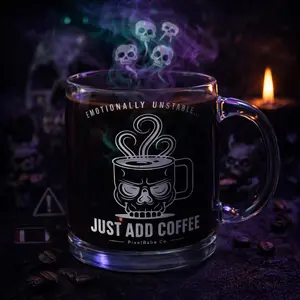 Skull Coffee Cup Glass Mug | Engraved 12.25oz