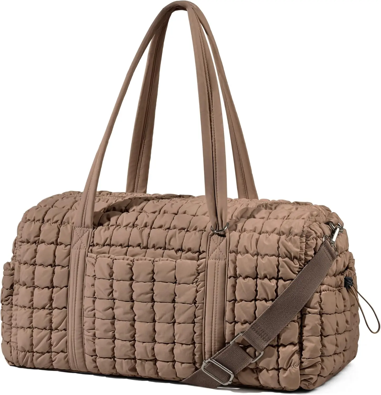 Quilted Travel Duffle Bag for Women Weekender Bag Large Puffer Overnight Bags Soft Puffy Duffel Bag Carry on Gym Bag Lightweight Personal Item Travel Bag for Trips Business  Airplane (Khaki)