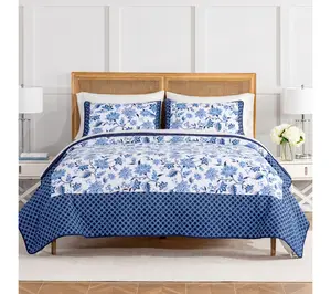 Draper James Cotton Microfiber F/Q Quilt Set - Wallpaper Blue