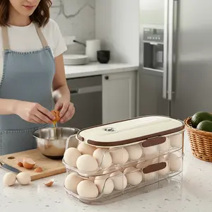 Stackable Rolling Egg Storage Box with Automatic Dispensing Tray Multi Layer Fridge Organizer for Freshness Preservation and Easy Access