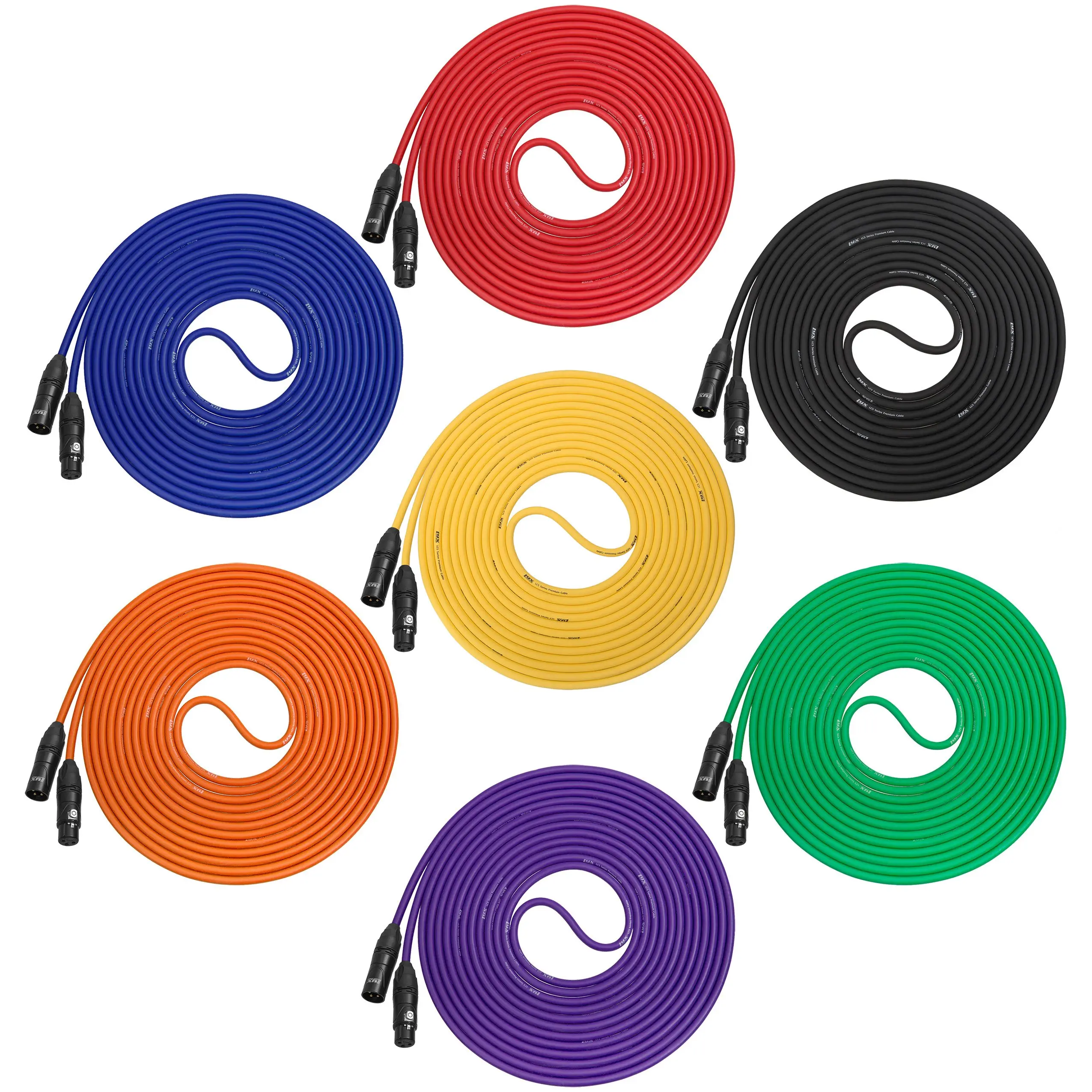 LyxPro Cable Pack LCS Premium Series 7-Pack Multi Color 50 ft XLR Microphone Cables for Professional Microphones and Devices