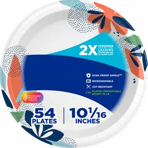 Large Paper Plates, 10 Inch, 54 Count, 2X Stronger*, Microwave-Safe, Soak-Proof, Cut Resistant, Disposable Plates For Everyday Breakfast, Lunch, & Dinner Meals