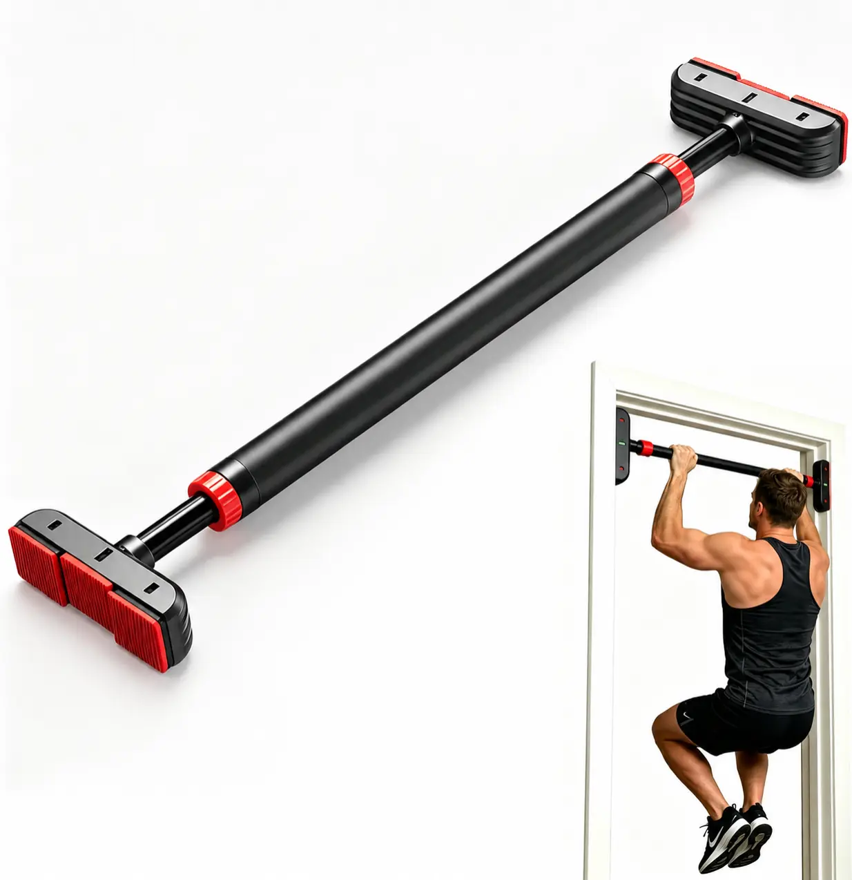 Heavy-Duty No-Drill Pull Up Bar, Damage-Free Twist-Tighten Installation for Door/Wall, Non-Slip Handlebar for Home Workouts Chest & Arm Muscle Training Fitness Equipment