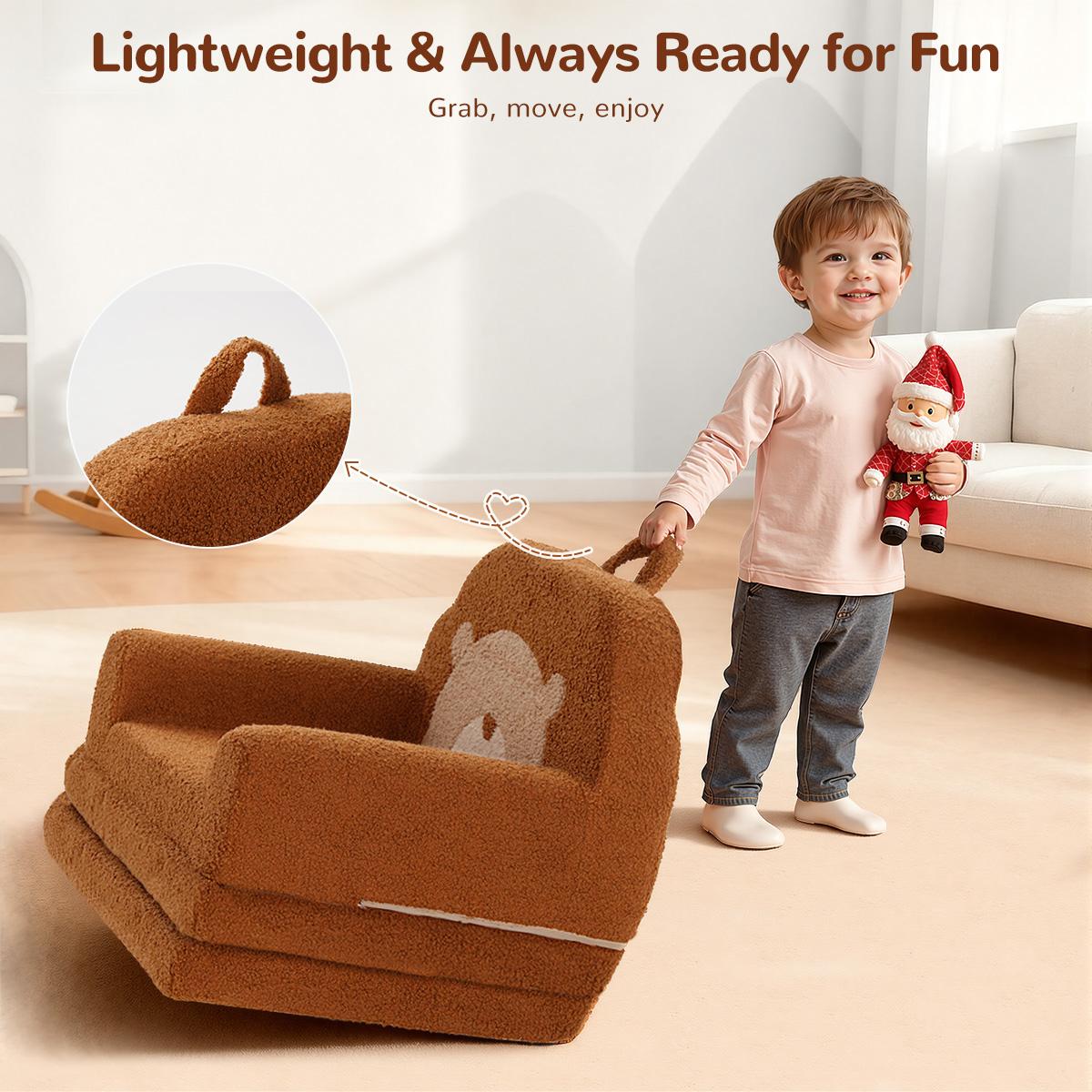 COMOMY Toddler Couch, 2 in 1 Kids Couch, Foldable Baby Soft Couch Chair for Boys and Girls Gift, Convertible Sofa to Lounger- Ideal for Napping, Reading, and Playing, Bear, Brown