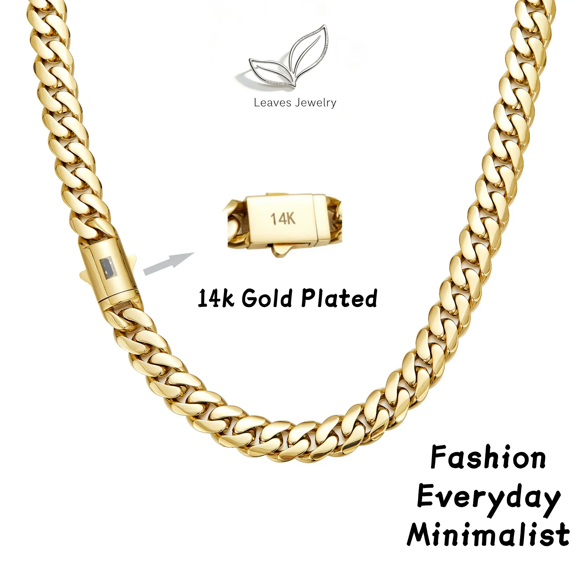 14K Real Gold-Plated Miami Cuban Link Necklace with Thickened Waterproof Stainless Steel Chain Anti-Friction & Colorfast Hip Hop Jewelry Chain Width: 6/8/10/12/14 mm Ideal for Casual & Formal Wear The Perfect Gift for Men & Women