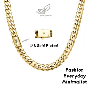 14K Real Gold-Plated Miami Cuban Link Necklace with Thickened Waterproof Stainless Steel Chain Anti-Friction & Colorfast Hip Hop Jewelry Chain Width: 6/8/10/12/14 mm Ideal for Casual & Formal Wear The Perfect Gift for Men & Women
