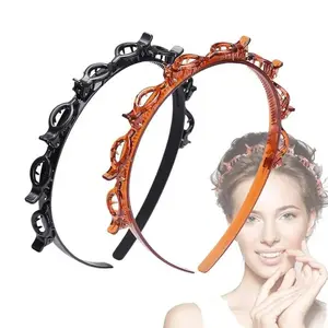Moyleaf 2 Pcs Braided Toothed Headbands for Bangs Styling, Black and Brown Hair Accessories