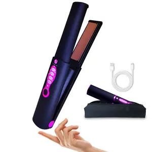 Cordless Titanium Flat Iron for Short Hair, Travel Hair Straightener and Curler 2 in 1, Portable, USB-C Rechargeable, Fast Heating, Dual Voltage, 5000mAh Battery, 3 Temp Settings Comfort Curling Irons/Plancha de Cabello