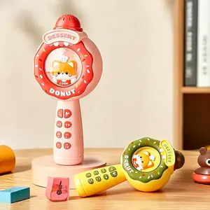 【Summervibes】Donut Kids Wireless Bluetooth Karaoke Microphone, All-in-One Speaker Mic Toy with LED Light & Funny Sound Effects, Rechargeable Drop-Proof Educational Toy, Gift Box for Boys Girls Birthday Party Family Role Play