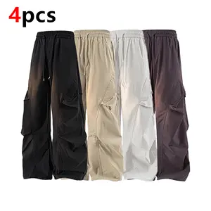 Multi-Pocket Baggy Overalls for Men, Loose Work Pants, Solid Color Drawstring Straight-Leg Pants, Casual Trousers, Outdoor Hiking Pants