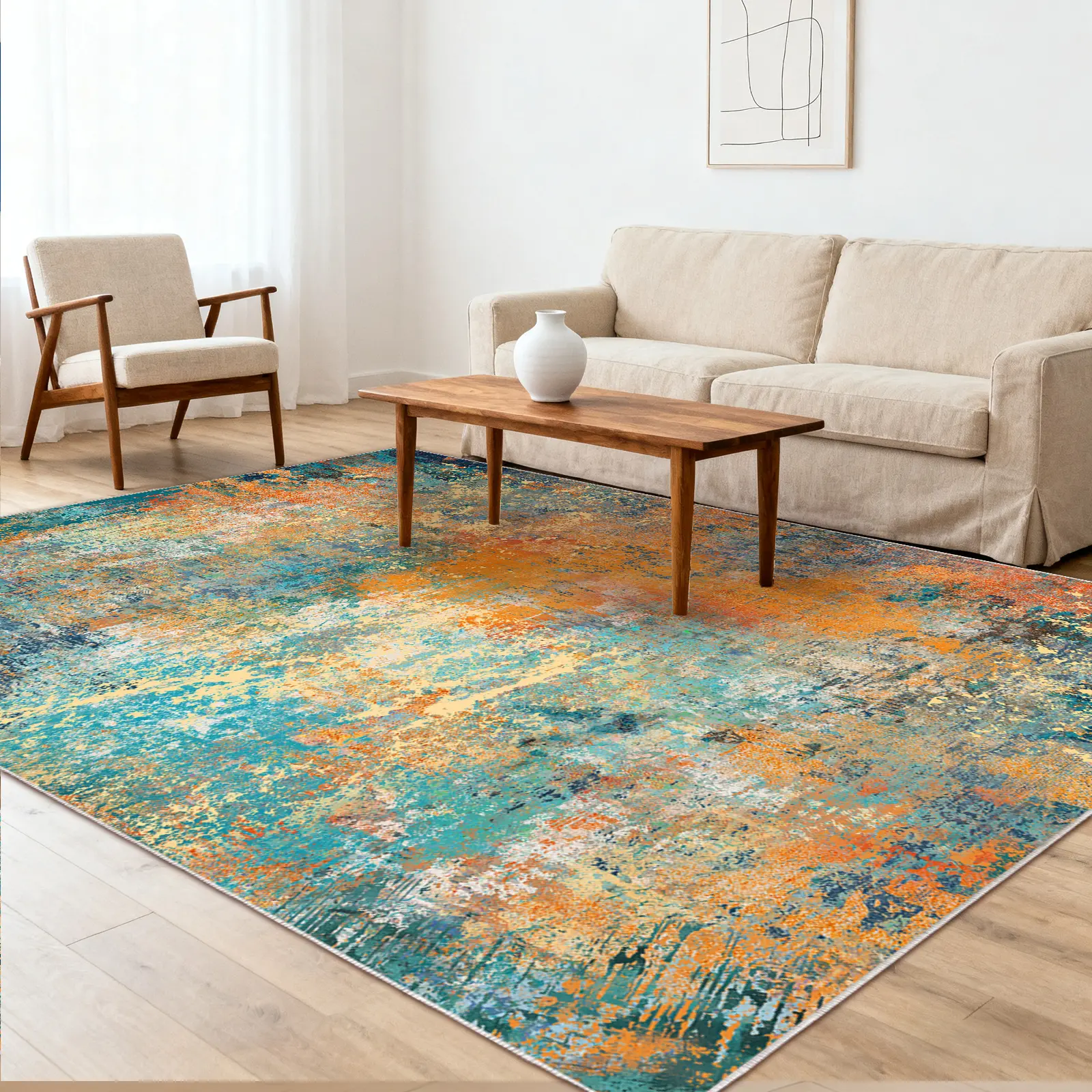 PLUMLIK Hand Crochet Polyester Abstract Rug - 1-Piece, 5x7ft(150x210cm/60x84 inch), 6x9ft(180x270cm/72x108in), Upgraded Soft, Non-Slip Low Pile, Machine Washable, Wrinkle Resistant, Durable Indoor/Outdoor Rugs for Living Room Decor, Housewarming Gift