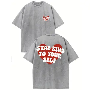 Be Gentle with Yourself" Retro Men'S  Shirt Featuring a Heart Design |   Comfortable, Breathable, And Machine Washable |   Casual Round Neck with a Summer Drop Shoulder Sleeve Style